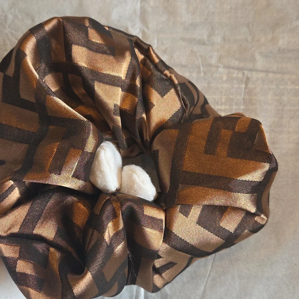 Brown Geometric Hair Scrunchie